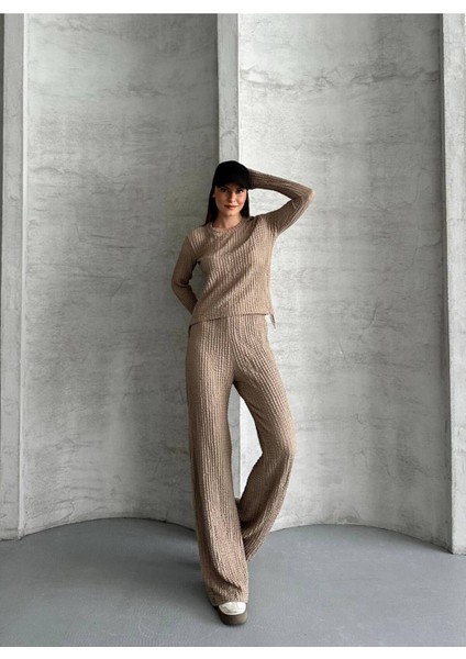 Kadın Beli Bağlama Detaylı Alt Üst Bürümcük Gofre Ikili Takım fiyatları