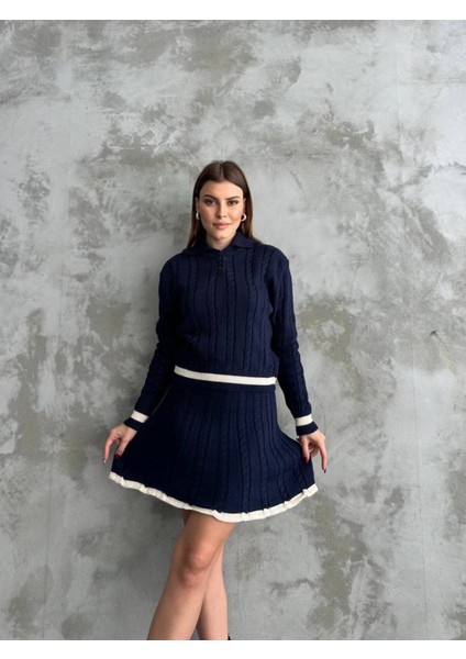 Kadın Triko Düğmeli Polo Yaka Etekli Ikili Takım fiyatları