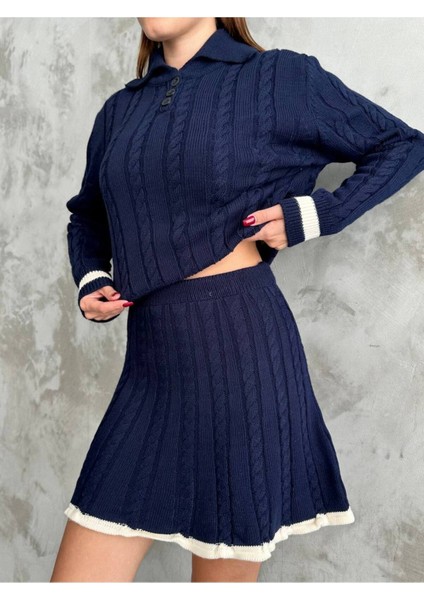 Kadın Triko Düğmeli Polo Yaka Etekli Ikili Takım indirimleri