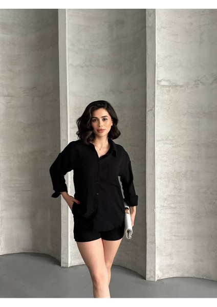 Kadın Keten Görünümlü Yazlık Gömlek Şort Ikili Takım modelleri