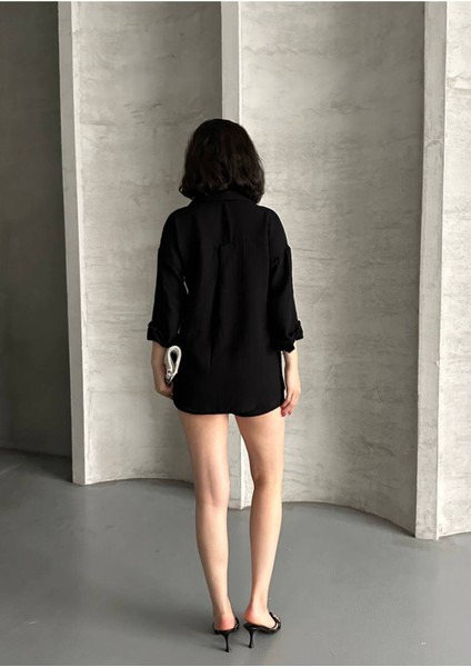 Kadın Keten Görünümlü Yazlık Gömlek Şort Ikili Takım indirimleri