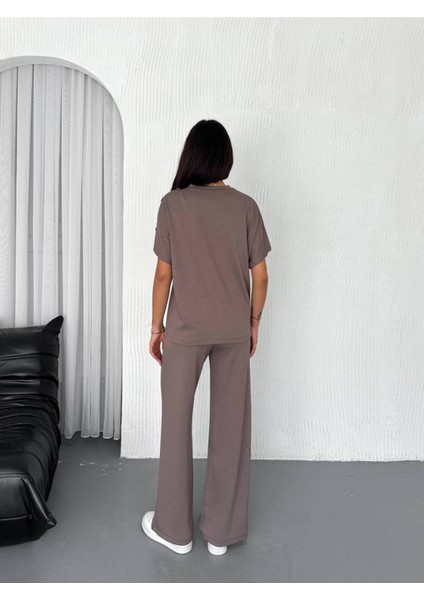 Kadın Modal Kumaş Kısa Kollu T-Shirt Düğme Detaylı Eşofman Takımı fiyatları