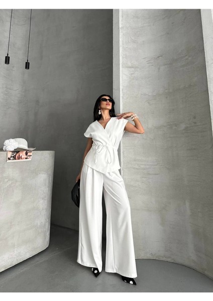 Kadın Kuşaklı Yelekli Palazzo Pantolonlu Takım Elbise fiyatları