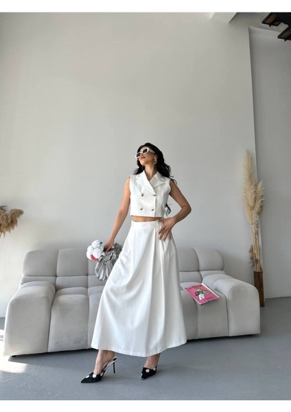 Kadın Alt Üst Takım Düğme Detaylı Premium Yelek Etek Ikili Takım Elbise modelleri
