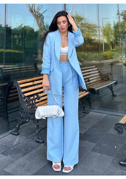 Kadın Tek Düğmeli Ceket Palazzo Pantolon Takım indirimleri