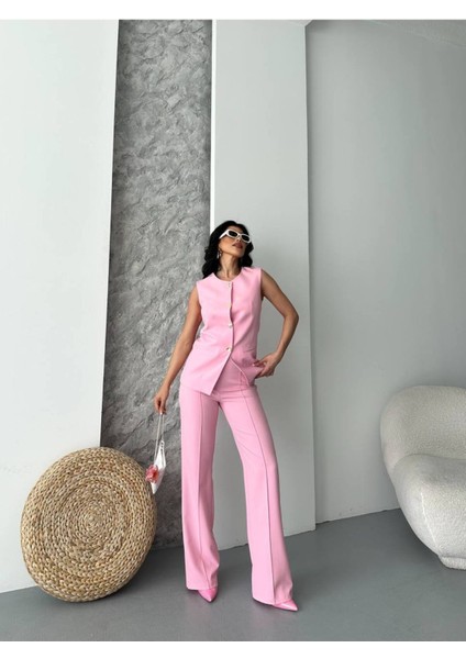 Kadın Alt Üst Takım Şık Düğme Detaylı Premium Yelek Pantolon Ikili Takım Elbise indirimleri