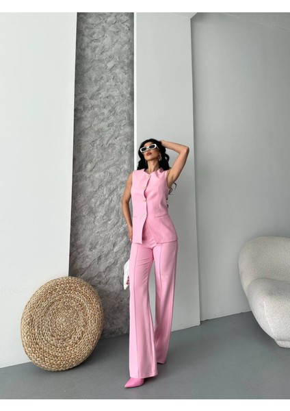 Kadın Alt Üst Takım Şık Düğme Detaylı Premium Yelek Pantolon Ikili Takım Elbise