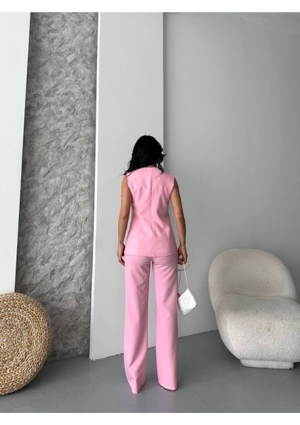 Kadın Alt Üst Takım Şık Düğme Detaylı Premium Yelek Pantolon Ikili Takım Elbise