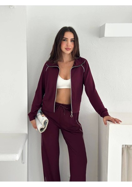 Kadın Fermuarlı Kapüşonlu Rahat Fit Iki Parça Set Eşofman Takımı indirimleri