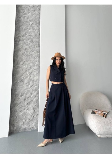 Kadın Alt Üst Takım Düğme Detaylı Premium Yelek Etek Ikili Takım Elbise modelleri