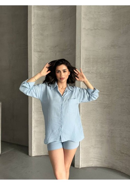 Kadın Keten Görünümlü Yazlık Gömlek Şort Ikili Takım fırsatları