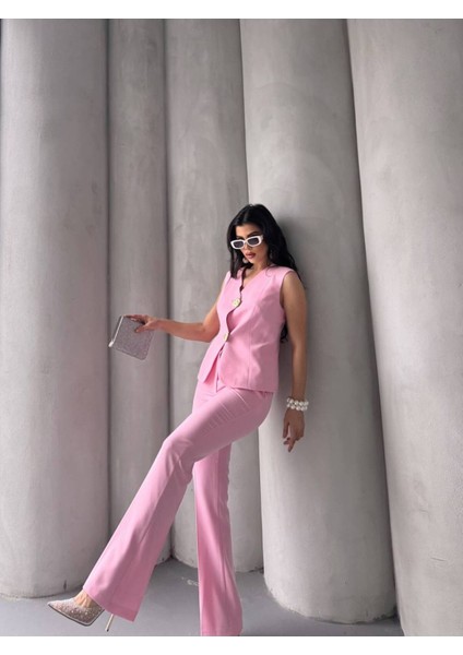 Kadın Gold Kurabiye Düğmeli Yelek Pantolon Takım Elbise modelleri