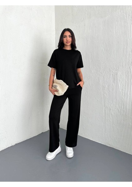 Kadın Modal Kumaş Kısa Kollu T-Shirt Eşofman Takımı