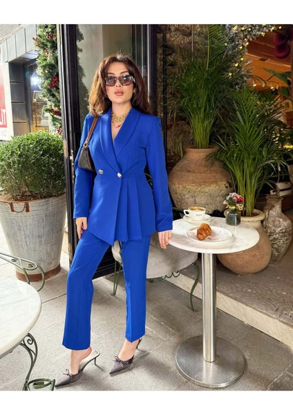 Kadın Yan Pileli Tasarım Ceket Pantolon Takım Elbise fiyatları
