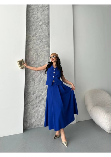 Kadın Alt Üst Takım Şık Düğme Detaylı Premium Yelek Etek Ikili Takım Elbise modelleri