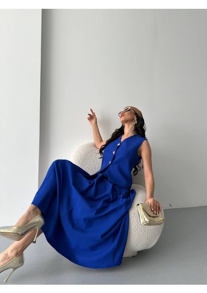 Kadın Alt Üst Takım Şık Düğme Detaylı Premium Yelek Etek Ikili Takım Elbise indirimleri