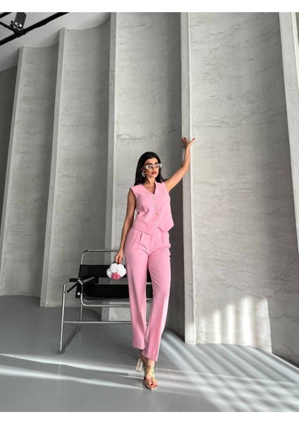 Kadın Alt Üst Takım Şık Taş Düğme Detaylı Premium Yelek Pantolon Ikili Takım Elbise fiyatları