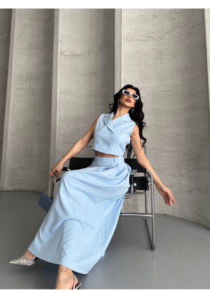 Kadın Alt Üst Takım Düğme Detaylı Premium Yelek Etek Ikili Takım Elbise indirimleri