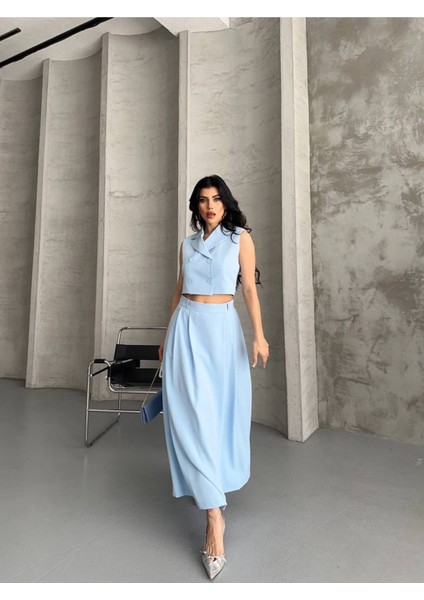 Kadın Alt Üst Takım Düğme Detaylı Premium Yelek Etek Ikili Takım Elbise