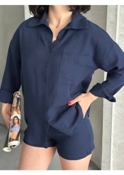 Kadın Keten Görünümlü Yazlık Gömlek Şort Ikili Takım fiyatları