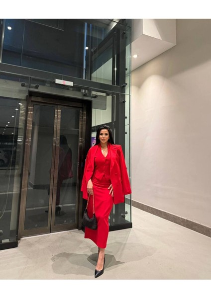 Kadın 3'lü Ceket Etek Yelek Takim