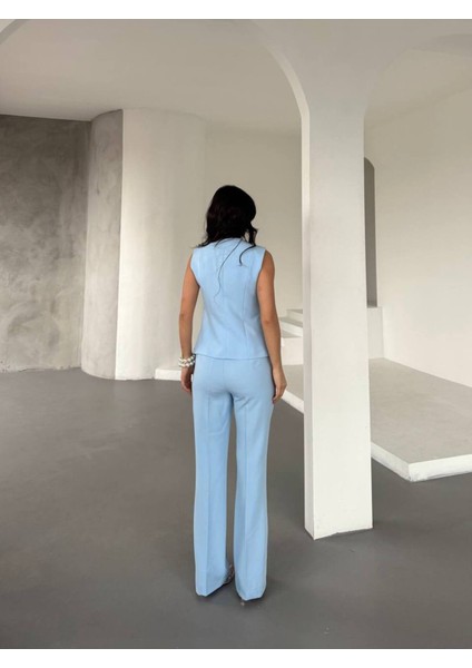 Kadın Gold Kurabiye Düğmeli Yelek Pantolon Takım Elbise