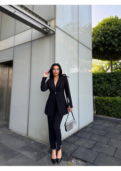 Kadın Taş Detaylı Ceket Pantolon Takım Elbise fiyatları