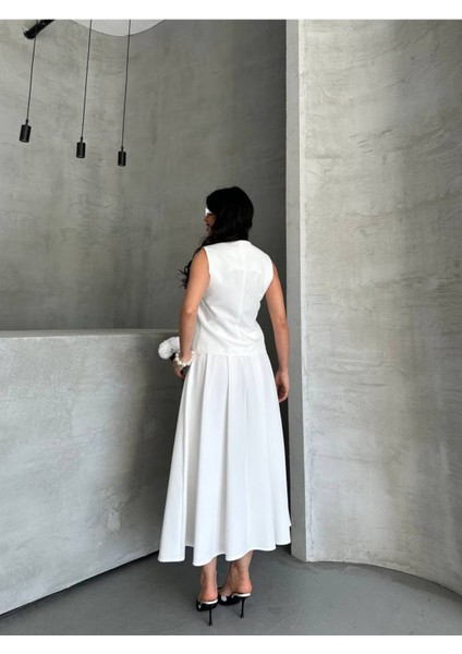 Kadın Alt Üst Takım Şık Düğme Detaylı Premium Yelek Etek Ikili Takım Elbise