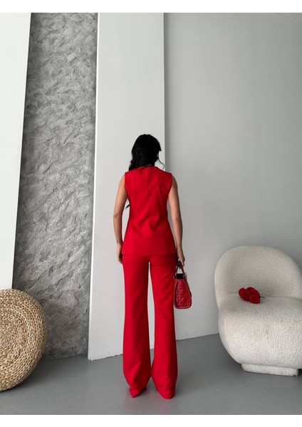 Kadın Alt Üst Takım Şık Düğme Detaylı Premium Yelek Pantolon Ikili Takım Elbise