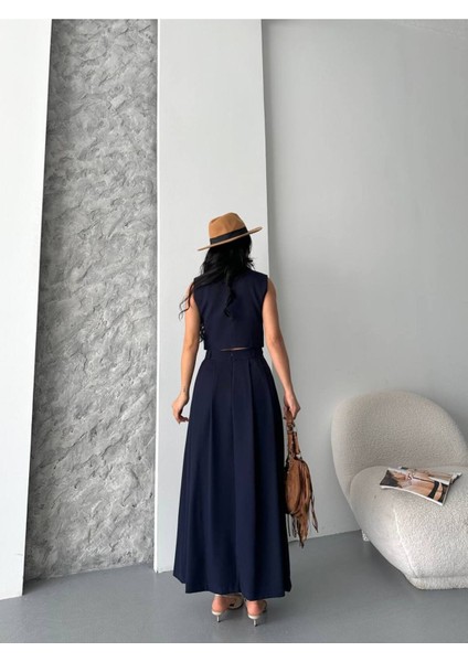 Kadın Alt Üst Takım Düğme Detaylı Premium Yelek Etek Ikili Takım Elbise