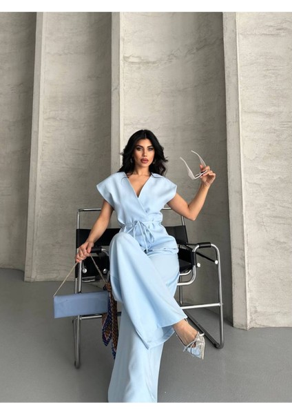 Kadın Kuşaklı Yelekli Palazzo Pantolonlu Takım Elbise modelleri