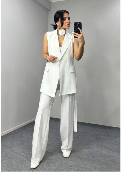 Kadın Kuşaklı Yelek Pantolon Takım Elbise modelleri