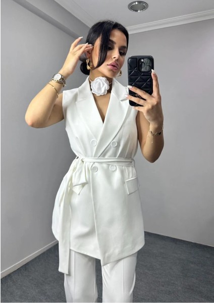 Kadın Kuşaklı Yelek Pantolon Takım Elbise fırsatları