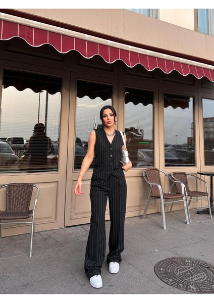 Kadın Klasik Çizgili Yelek Pantolon Takım Elbise fırsatları