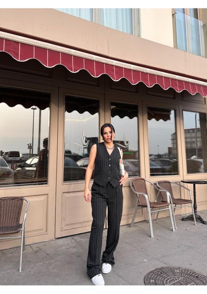 Kadın Klasik Çizgili Yelek Pantolon Takım Elbise indirimleri