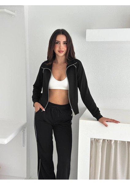 Kadın Fermuarlı Kapüşonlu Rahat Fit Iki Parça Set Eşofman Takımı fırsatları