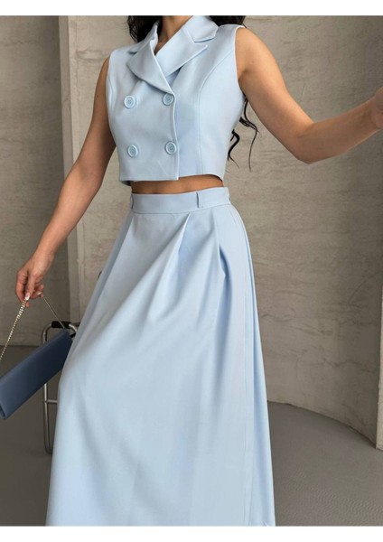 Kadın Alt Üst Takım Düğme Detaylı Premium Yelek Etek Ikili Takım Elbise fiyatları