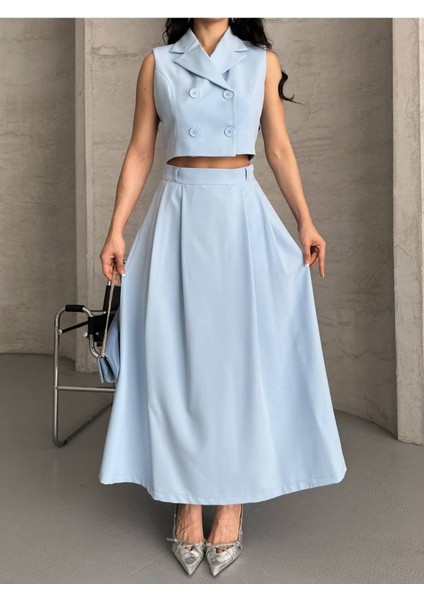 Kadın Alt Üst Takım Düğme Detaylı Premium Yelek Etek Ikili Takım Elbise modelleri