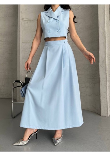 Kadın Alt Üst Takım Düğme Detaylı Premium Yelek Etek Ikili Takım Elbise fırsatları