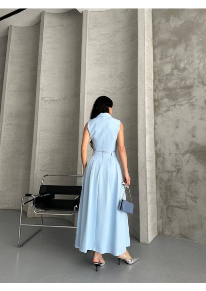 Kadın Alt Üst Takım Düğme Detaylı Premium Yelek Etek Ikili Takım Elbise