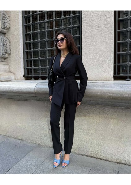 Kadın Yan Pileli Tasarım Ceket Pantolon Takım Elbise indirimleri