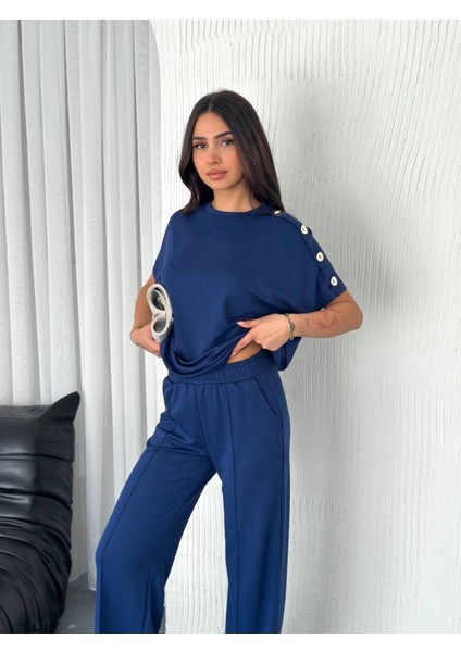 Kadın Modal Kumaş Kısa Kollu T-Shirt Düğme Detaylı Eşofman Takımı fiyatları