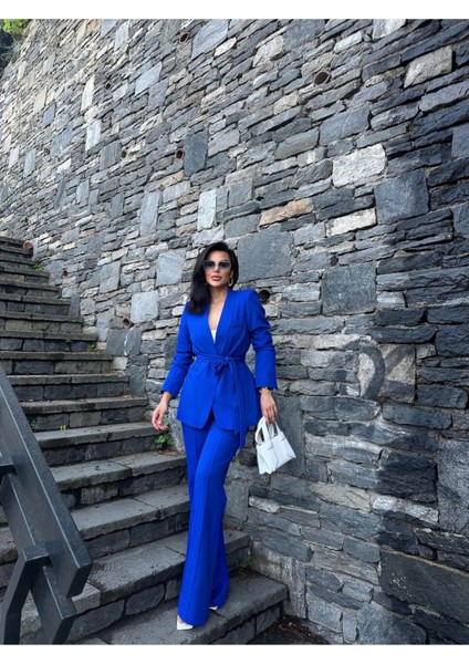 Kadın Kuşaklı Ceket Pantolon Takım Elbise fiyatları