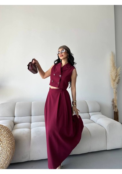 Kadın Alt Üst Takım Düğme Detaylı Premium Yelek Etek Ikili Takım Elbise fiyatları