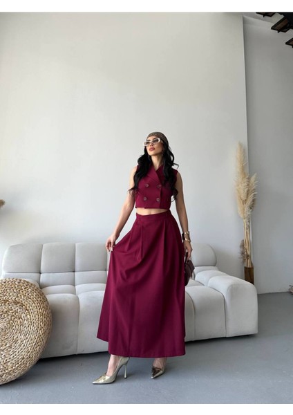 Kadın Alt Üst Takım Düğme Detaylı Premium Yelek Etek Ikili Takım Elbise fırsatları