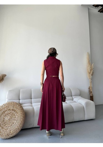 Kadın Alt Üst Takım Düğme Detaylı Premium Yelek Etek Ikili Takım Elbise