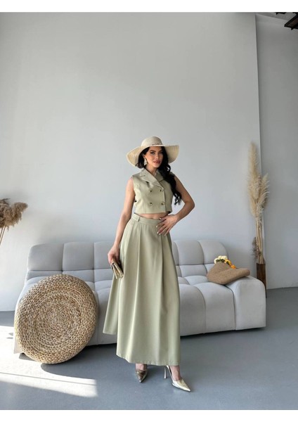 Kadın Alt Üst Takım Düğme Detaylı Premium Yelek Etek Ikili Takım Elbise modelleri