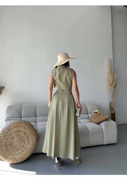 Kadın Alt Üst Takım Düğme Detaylı Premium Yelek Etek Ikili Takım Elbise