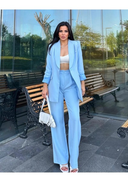 Kadın Tek Düğmeli Ceket Palazzo Pantolon Takım modelleri
