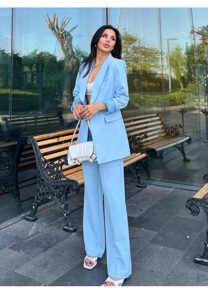 Kadın Tek Düğmeli Ceket Palazzo Pantolon Takım fırsatları